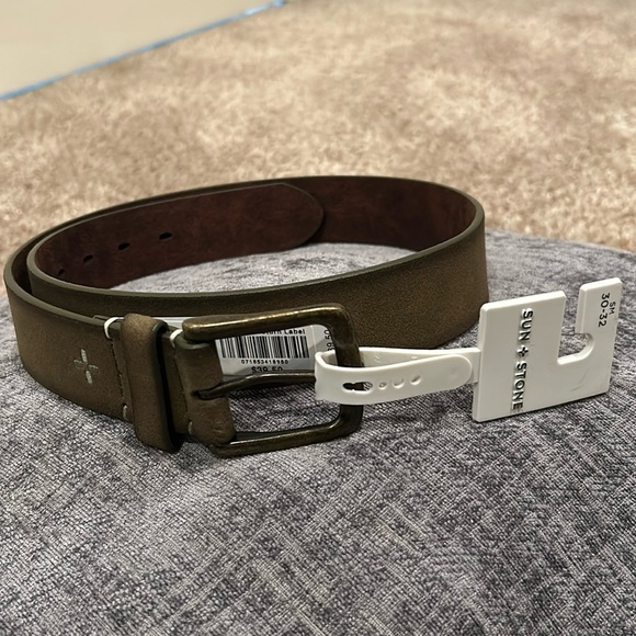 Sun + Stone Other - SUN STONE OLIVE GREEN BROWN SMALL 30-32 SOFT FAUX LEATHER BELT MENS NWT NEW